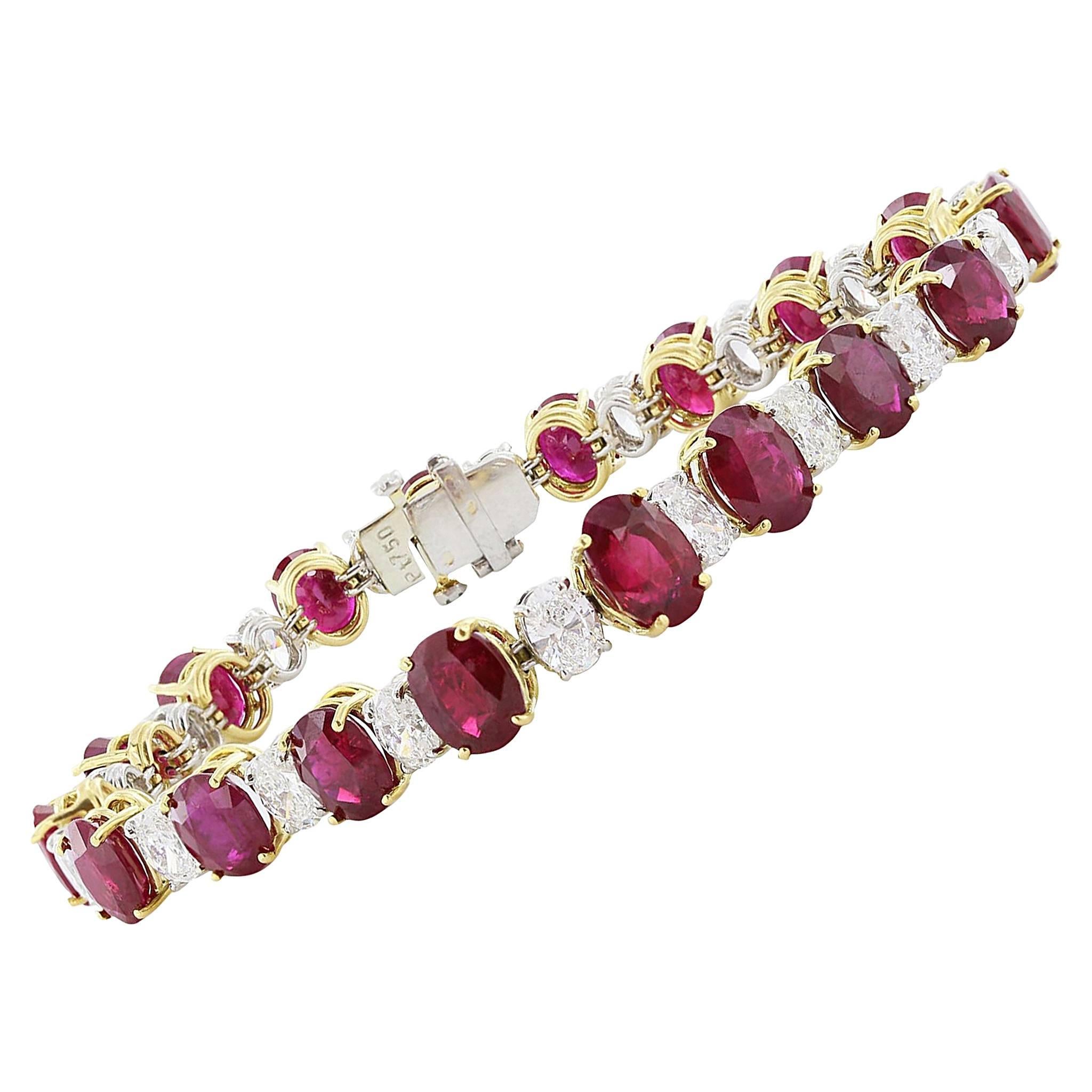 Burma Rubies Diamonds Yellow Gold Platinum Tennis Bracelet