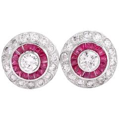 Diamond Ruby Platinum Stud Earrings 3