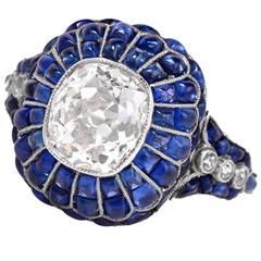 Cushion Cut Cabochon Sapphire Diamond Platinum Ring 4
