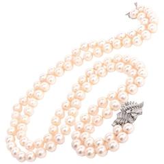 Akoya Japanese Pearl Diamond Platinum Double-Strand Necklace