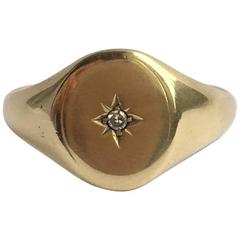 1960s Gypsy Set Diamond Starburst Gold Vintage Signet Ring