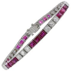 Burma Ruby Diamond Platinum Tennis Bracelet 2