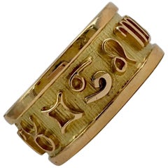 Zodiac Horoscopes Star Signs Astrology Symbols Egyptian Vintage Gold Band Ring
