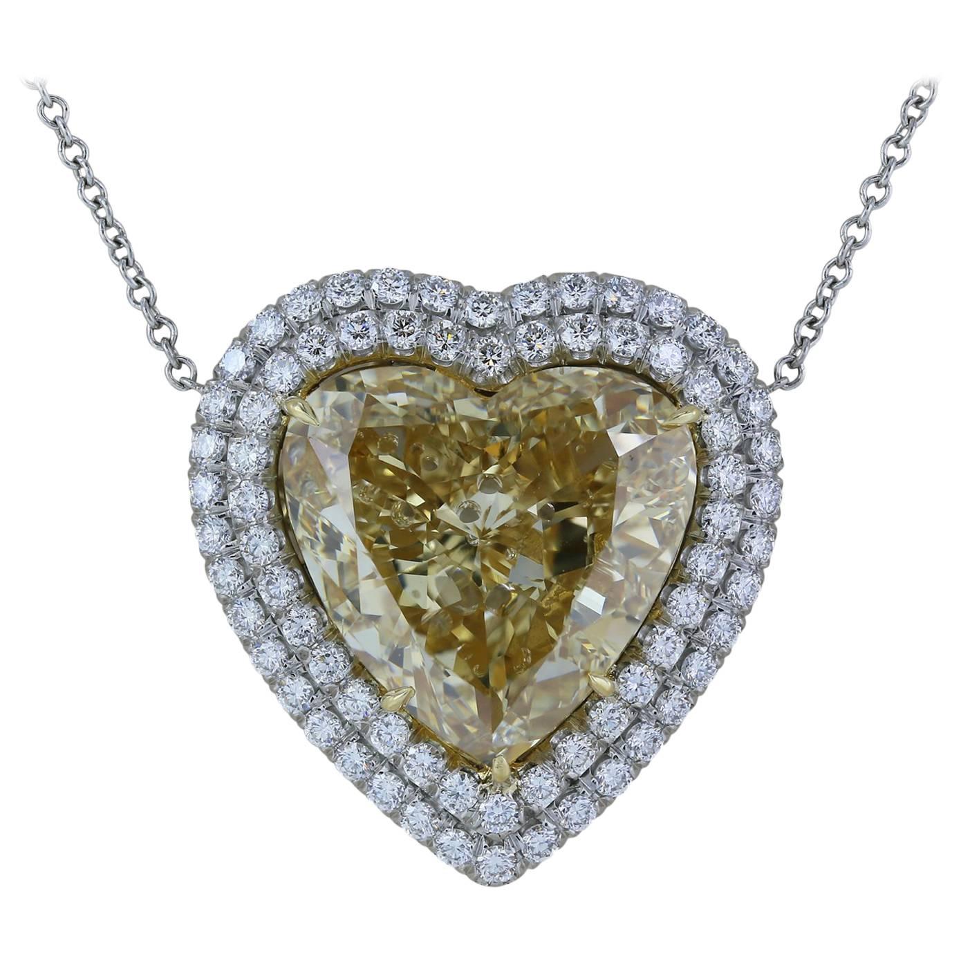 GIA Certified 10.02 Carat Yellow Heart Shape Diamond Pendant