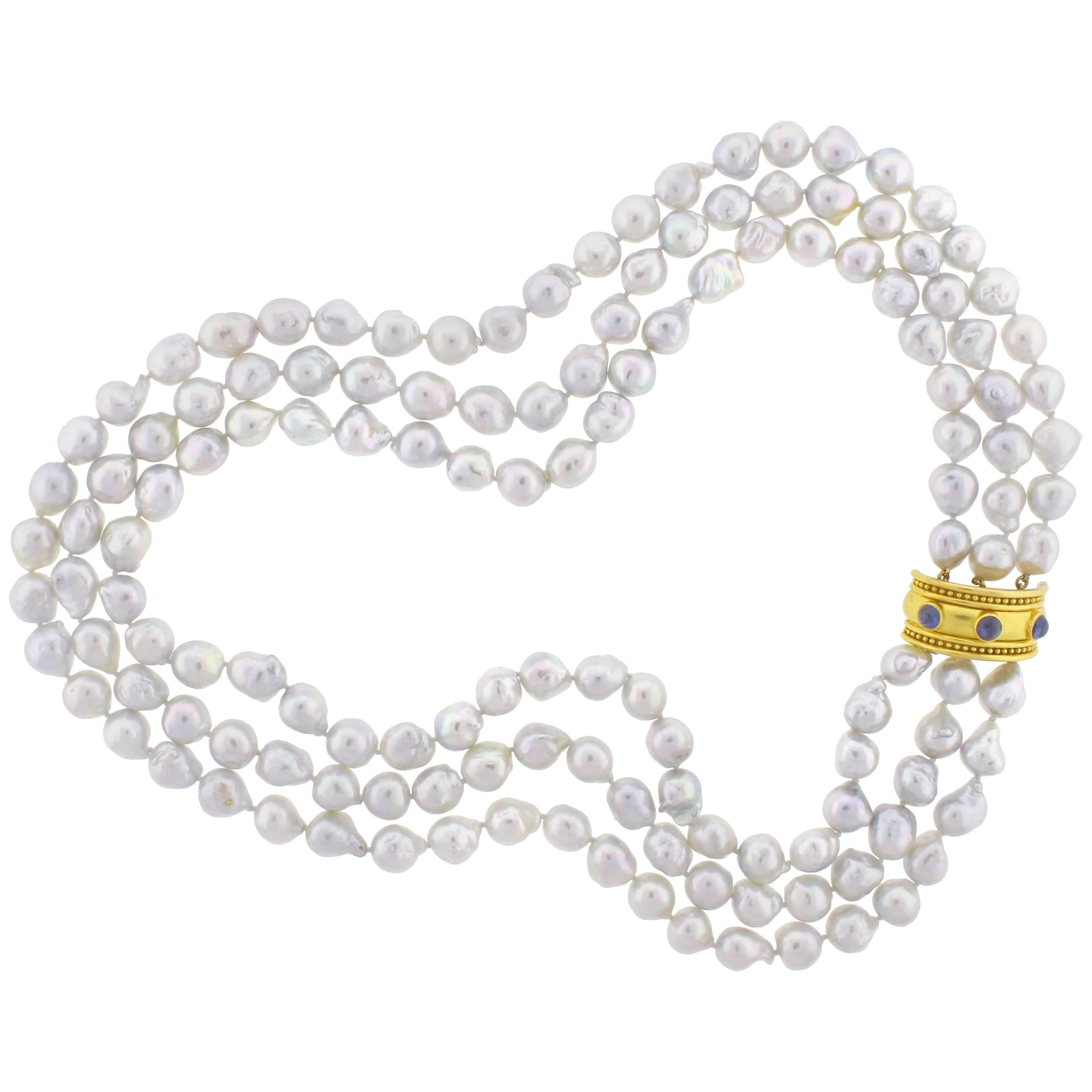Elizabeth Locke Baroque Pearl and Gold Necklace