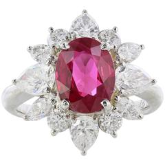 2.12 Carat Ruby Diamond Cluster Ring