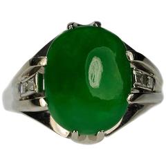 No Treatment GIA Certified Jadeite Jade Diamond Platinum Ring