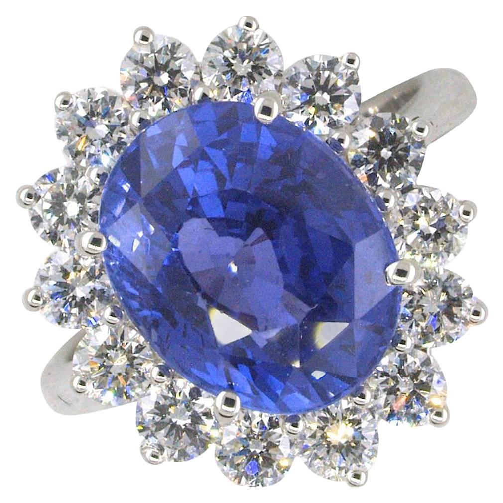 GIA Certified 7.25 Carat Unheated Ceylon Sapphire Diamond Ring For Sale
