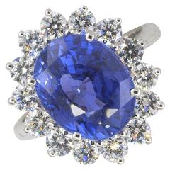 GIA Certified 7.25 Carat Unheated Ceylon Sapphire Diamond Ring