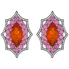 Exceptional Mexican Opal Purple Sapphires Diamond Gold Earrings