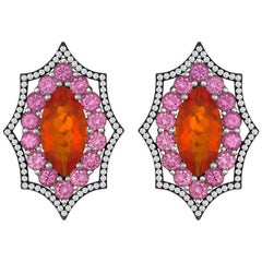 Exceptional Mexican Opal Purple Sapphires Diamond Gold Earrings