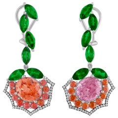 Malaya Garnet Tsavorite and Orange Sapphire Earrings