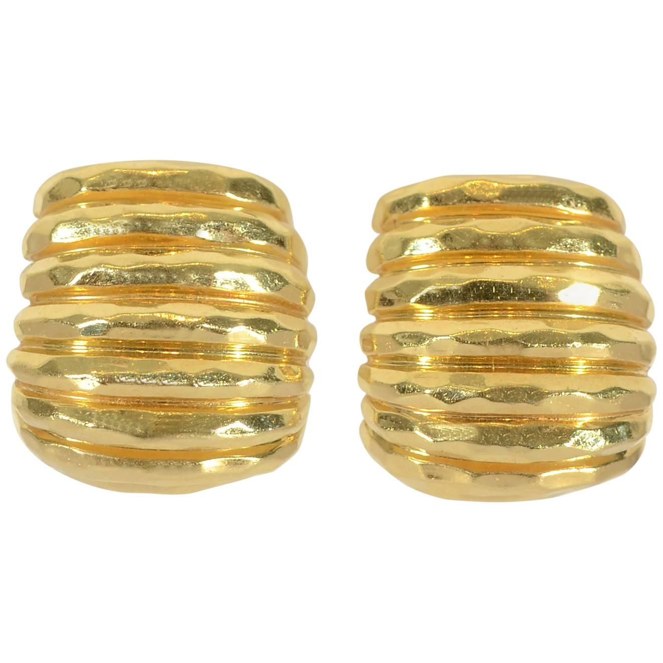 Henry Dunay Gold Ribbed Earrings