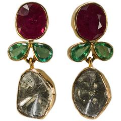 Ruby Emerald Diamond Gold Earrings 3