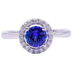 Tanzanite Diamond White Gold Engagement Halo Ring 11