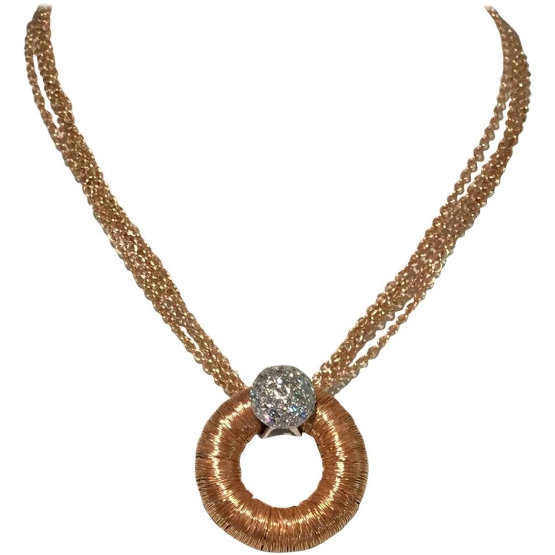 Rose Gold Diamond Pendant Necklace For Sale