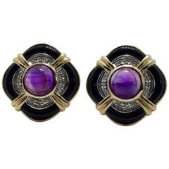 Amethyst Onyx Diamond Earrings 2