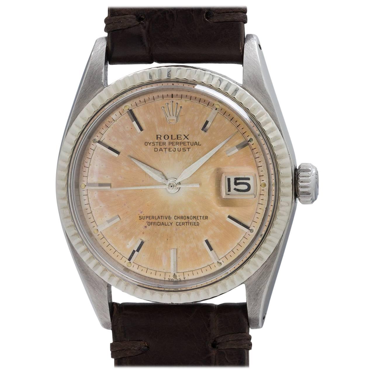Rolex Stainless Steel Datejust automatic Tropical Peach Wristwatch, circa 1963 For Sale