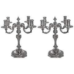 Impressive Pair of English Silver Candelabra by Crown Jewelers Carrington