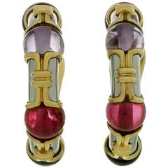 Bulgari Amethyst Pink Tourmaline Two color Gold Clip-On Hoop Earrings 4