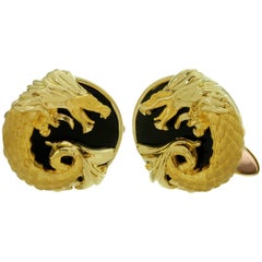 Carrera Y Carrera Black Onyx Yellow Gold Dragon Cufflinks