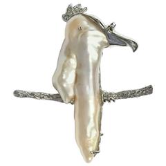 Biwa Pearl and Diamond Parrot Bird Pin Pendant Enhancer 4