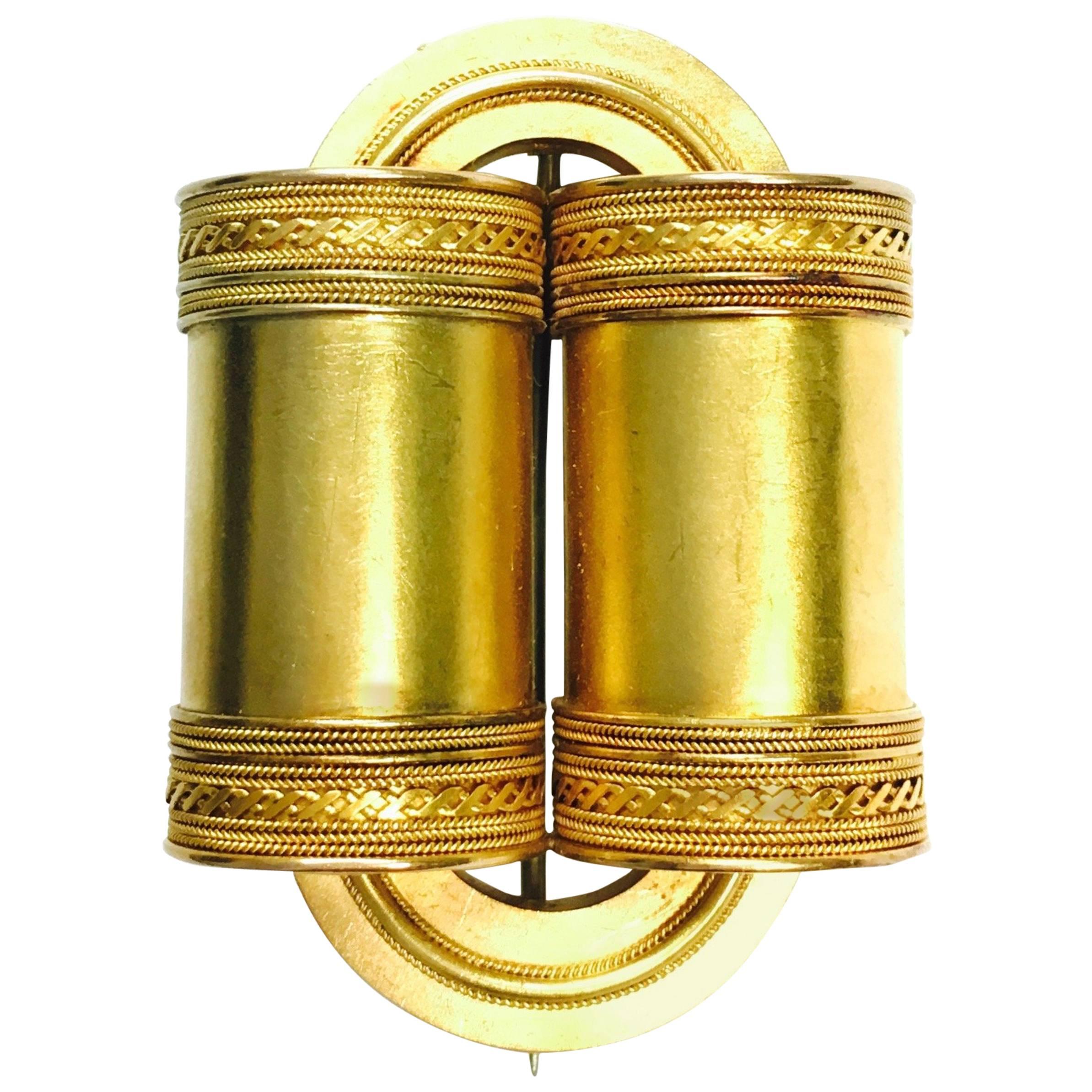 Etruscan Revival Large Gold Brooch