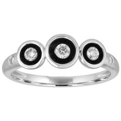 Stackable Three Stone Diamond and Enamel Gold Ring 11