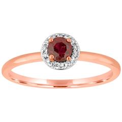 Stackable Garnet and Diamond Halo Gold Ring 1