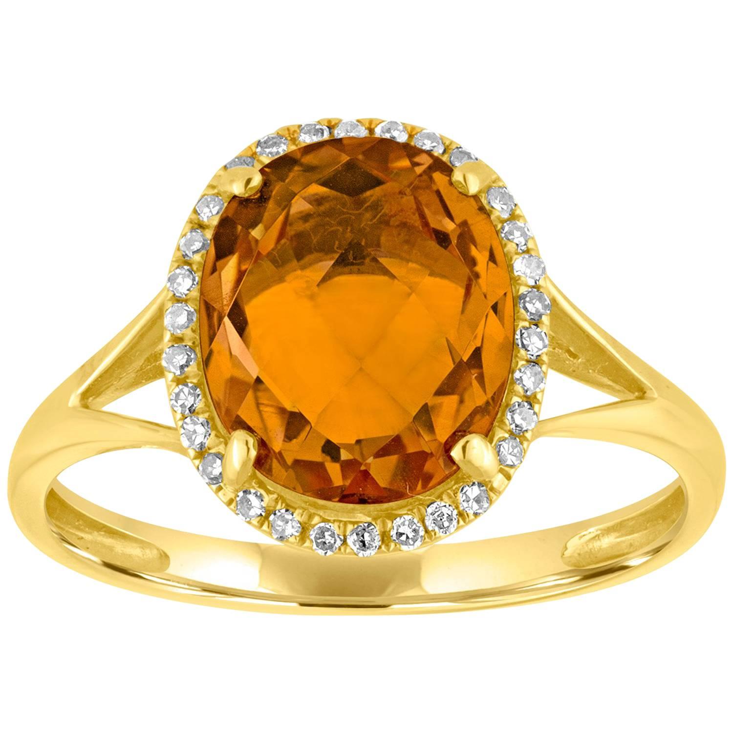 Oval Cut 2.47 Carats Citrine and Diamond Halo Gold Ring