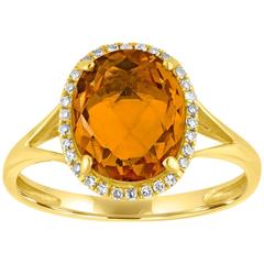Oval Cut Citrine and Diamond Halo Gold Ring 9