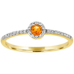 Stackable 0.12 Carats Citrine and Diamond Halo Gold Ring