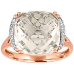 Cushion Cut 7.56 Carats White Topaz and Diamond Gold Ring