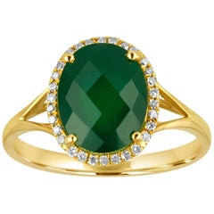 Oval Cut 2.69 Carats Green Agate and Diamond Halo Gold Ring