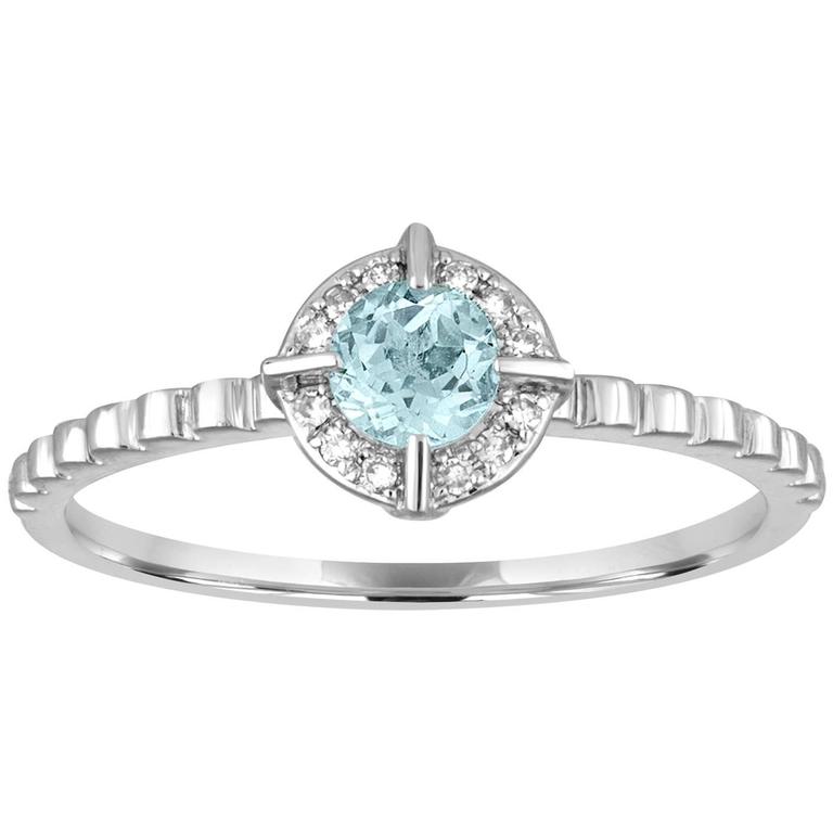 Stackable Blue Topaz and Diamond Halo Gold Ring For Sale at 1stdibs