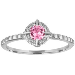 Bague empilable en or avec corindon rose 0,32 carat et halo de diamants