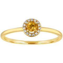 Stackable 0.12 Carat Citrine and Diamond Halo Gold Ring