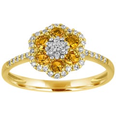 0.52 Carats Diamonds and Citrine Gold Flower Ring