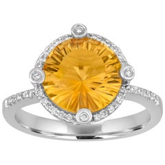 3.11 Carat Millennium Round Cut Round Citrine and Diamond Gold Ring 