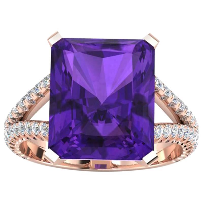 8.20 Carat Amethyst  0.50 Carats white Diamonds 18k rose gold Ring