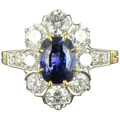 French Cushion Cut Sapphire Diamond Gold Platinum Cluster Ring