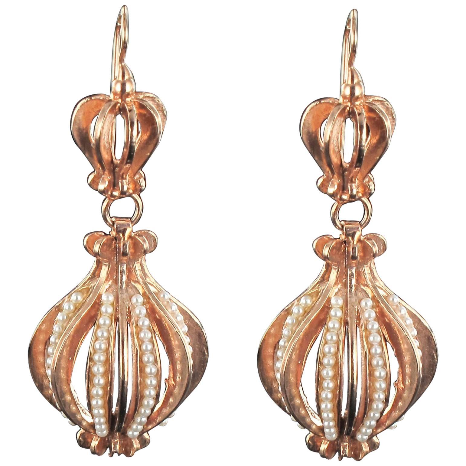 Italian Vermeil Pearl Pendant Earrings