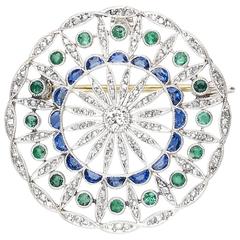 Emerald Sapphire Diamond Target Brooch