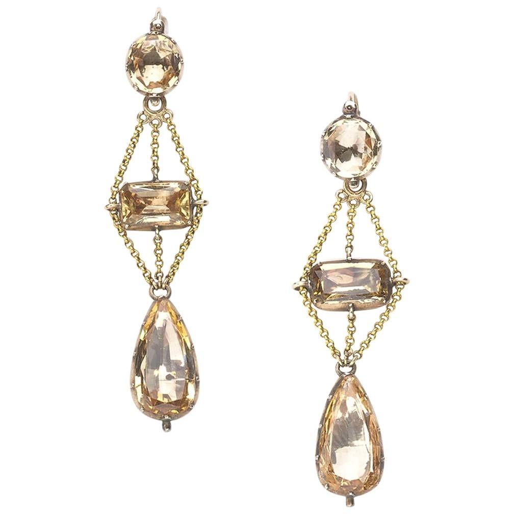 Georgian Topaz and Gold Drop Earrings, Circa 1810
