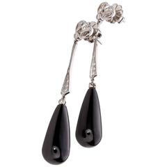 Onyx and Diamond Drop Earrings 4