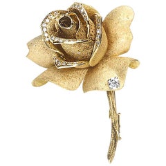 Mellerio Diamond Gold Rose Brooch