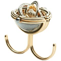 Elie Top Mecanique Celeste Bague Double Doigt Sphere Or Jaune, Diamants
