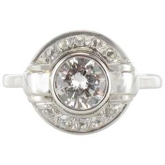 French Art Deco Round Diamond White Gold Ring 11
