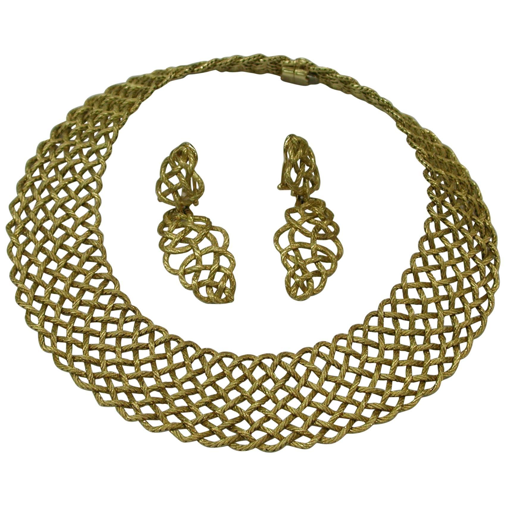 Buccellati Yellow Gold Crepe de Chine Woven Collar Necklace and Earrings