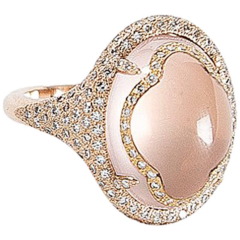 Pink Quartz Diamond Rose Gold Ring by Opera, Italian Attitude For Sale